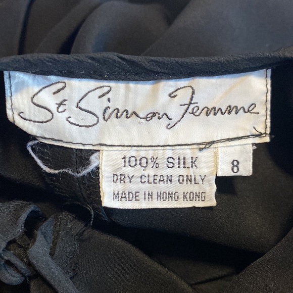 VNTG 1982 ST SIMON FEMME Black Silk Long Sleeved Midi Dress. Sz 8 - Picture 10 of 11